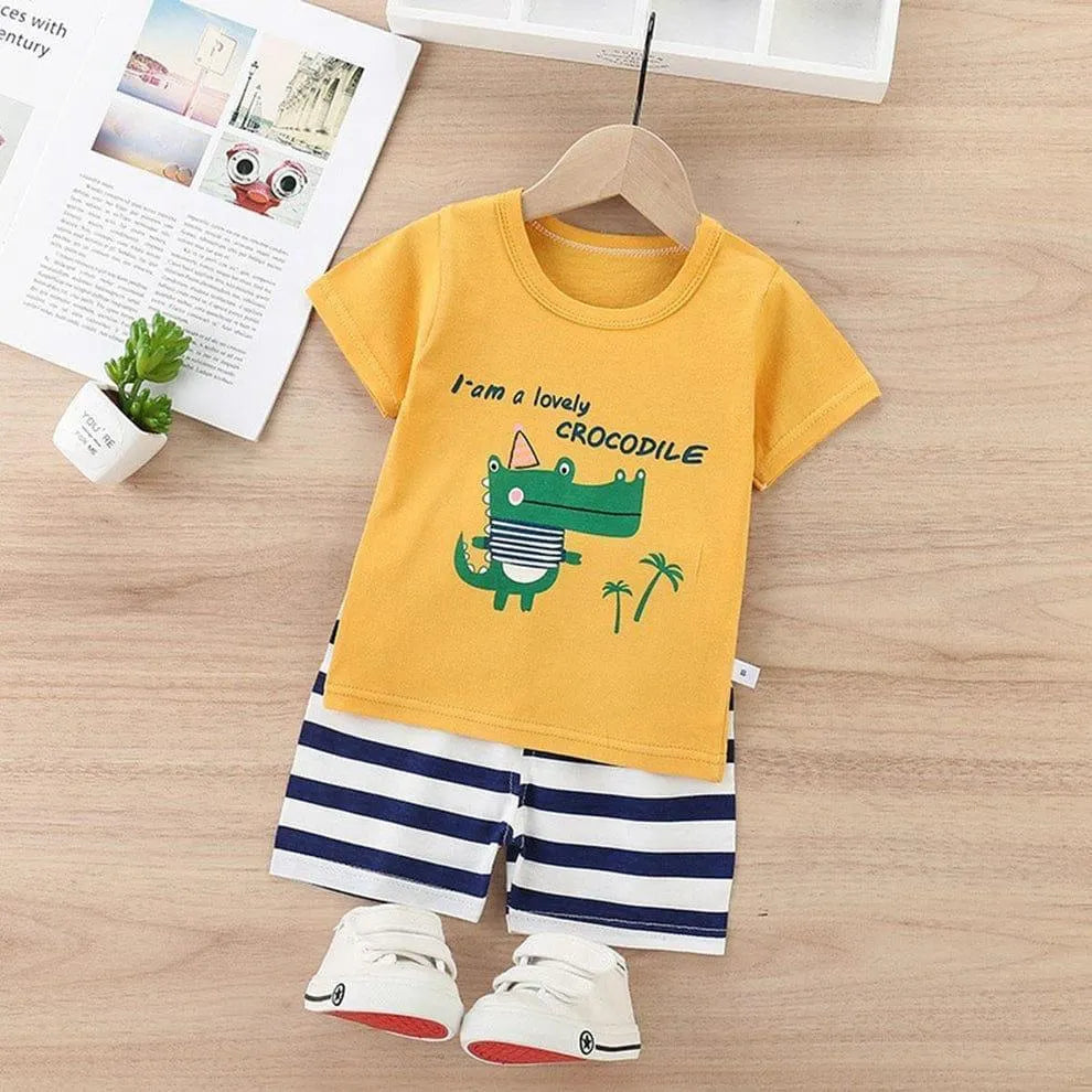 Kids Yellow Crocodile Print Night Suit Set