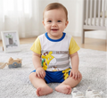 Kids Giraffe Print Night Suit Set Yellow Blue Shorts