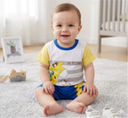 Kids Giraffe Print Night Suit Set Yellow Blue Shorts