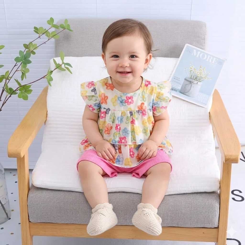 Children Cotton Floral T-Shirt Shorts Suit Summer