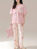 Women Printed Night Suit Pink Jersey