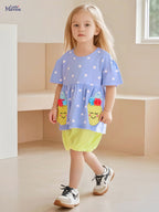 Kids Summer Suit Blue Yellow Polka Dot Pineapple