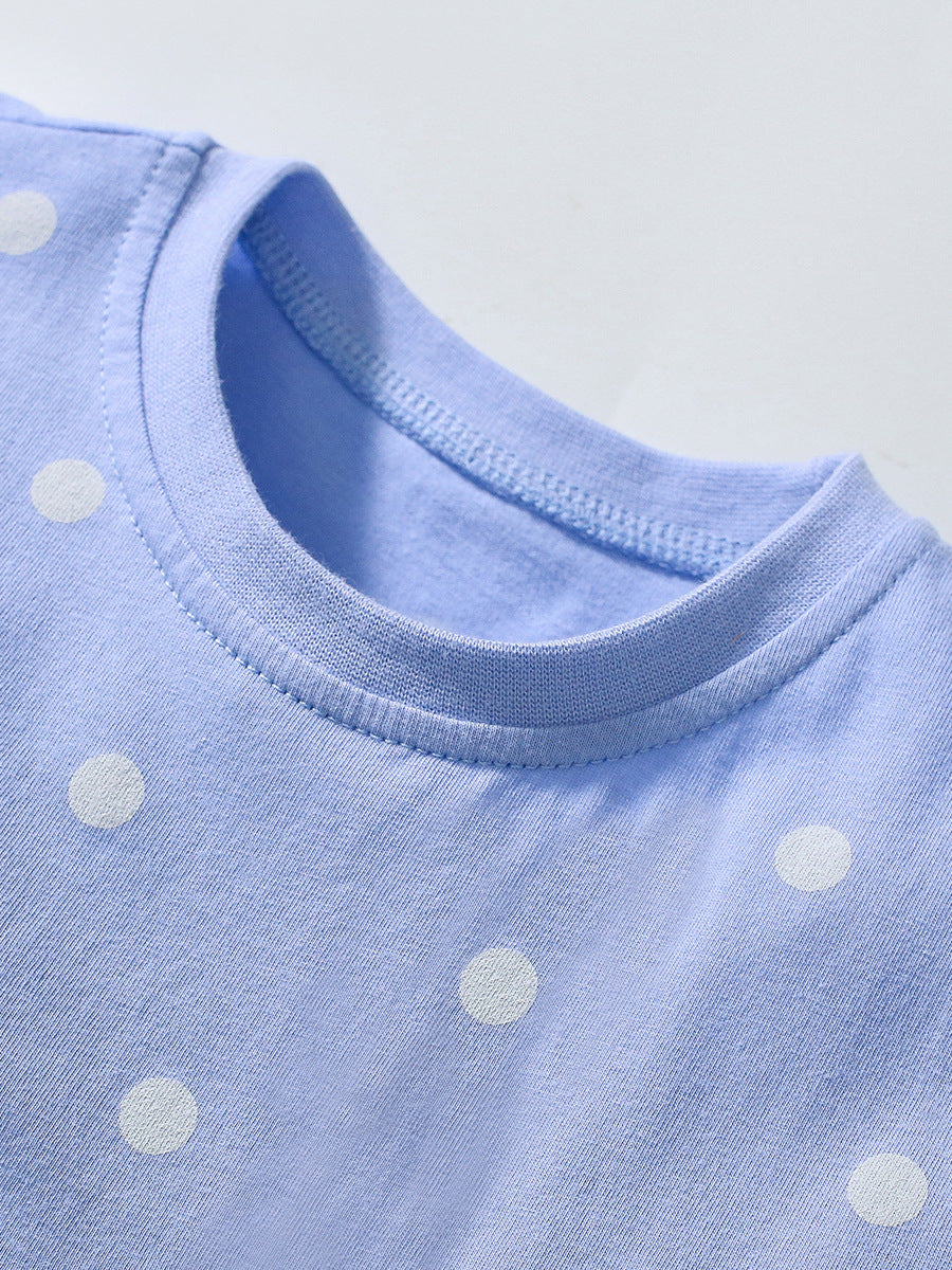 Kids Summer Suit Blue Yellow Polka Dot Pineapple