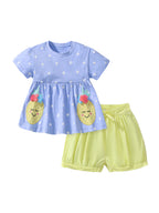 Kids Summer Suit Blue Yellow Polka Dot Pineapple