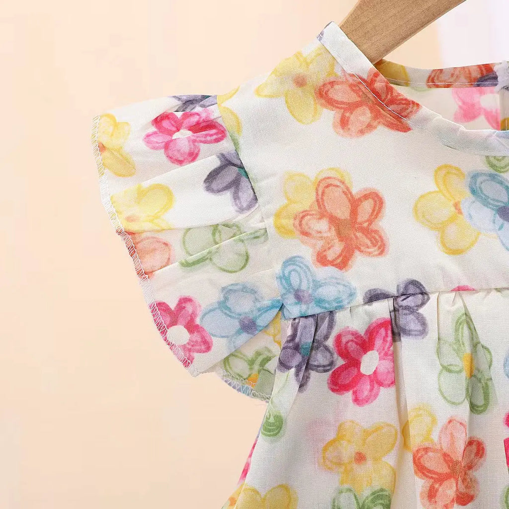 Children Cotton Floral T-Shirt Shorts Suit Summer