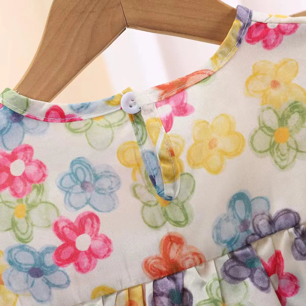 Children Cotton Floral T-Shirt Shorts Suit Summer