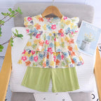 Children Cotton Floral T-Shirt Shorts Suit Summer
