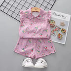 Girls Floral T-Shirt & Pink Shorts Set — Summer Cotton Kids Outfit